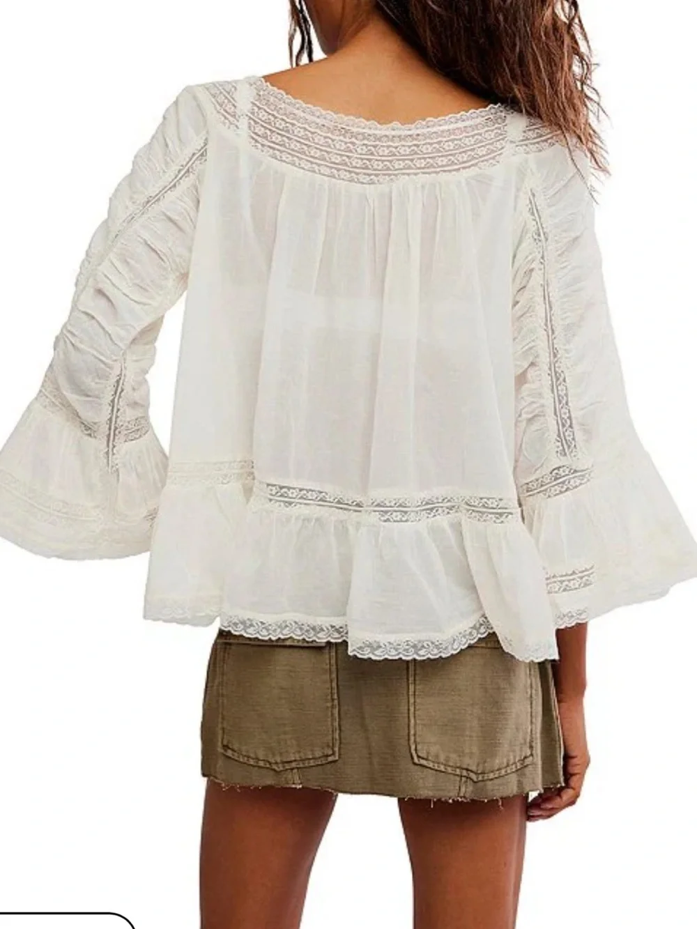 🌷Free People She's A Romantic Boat Neck Bell Sleeve Lace Paneling Blouse